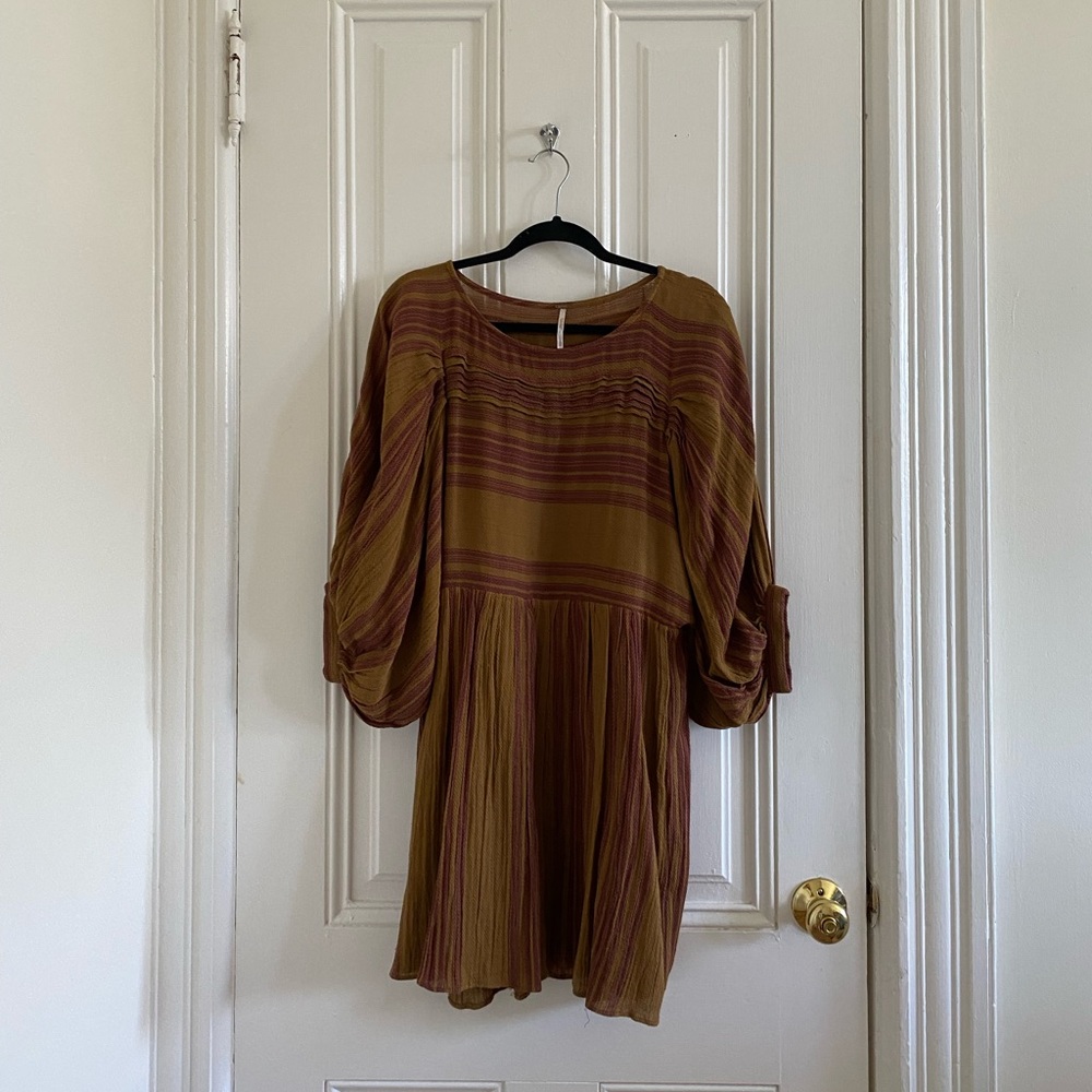 Free People Lilly Mini Dress Oversized Brown